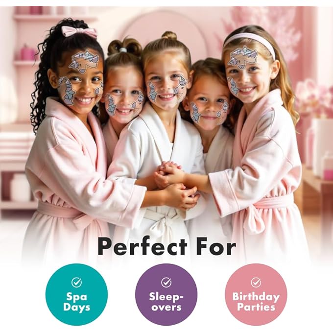 STRBOXONG مجموعة أقنعة الوجه للأطفال على شكل يونيكورن (20 قطعة)، عناية بالبشرة عضوية نباتية وآمنة للأطفال من عمر 4 سنوات فما فوق، أقنعة ورقية حيوانية لطيفة للفتيات، يوم سبا، ليلة نوم، هدايا حفلة النوم، أشياء وهدايا للفتيات الصغيرات - Image 4